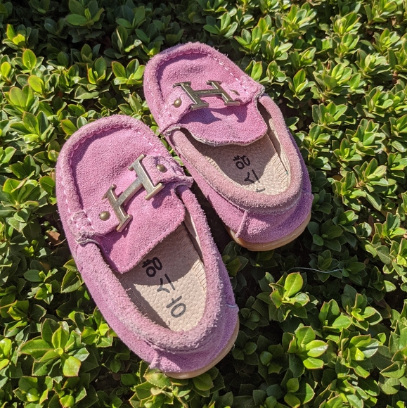 Toddler suede loafers Bossy Kidz pink suede "H" shoes. size 22 - Picture 12 of 13